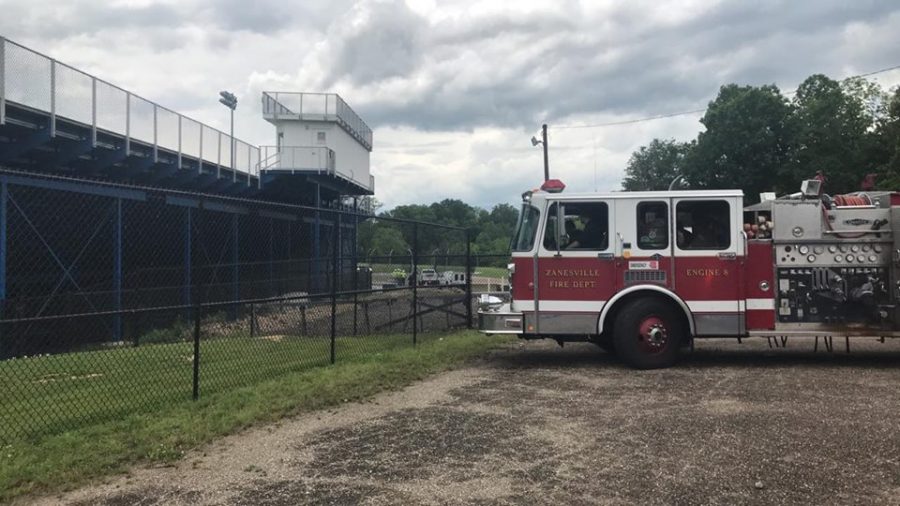 The Zanesville Fire Department and Muskingum County Emergency Management Agency are responding to a gas-line rupture in the vicinity of Zanesville High School.