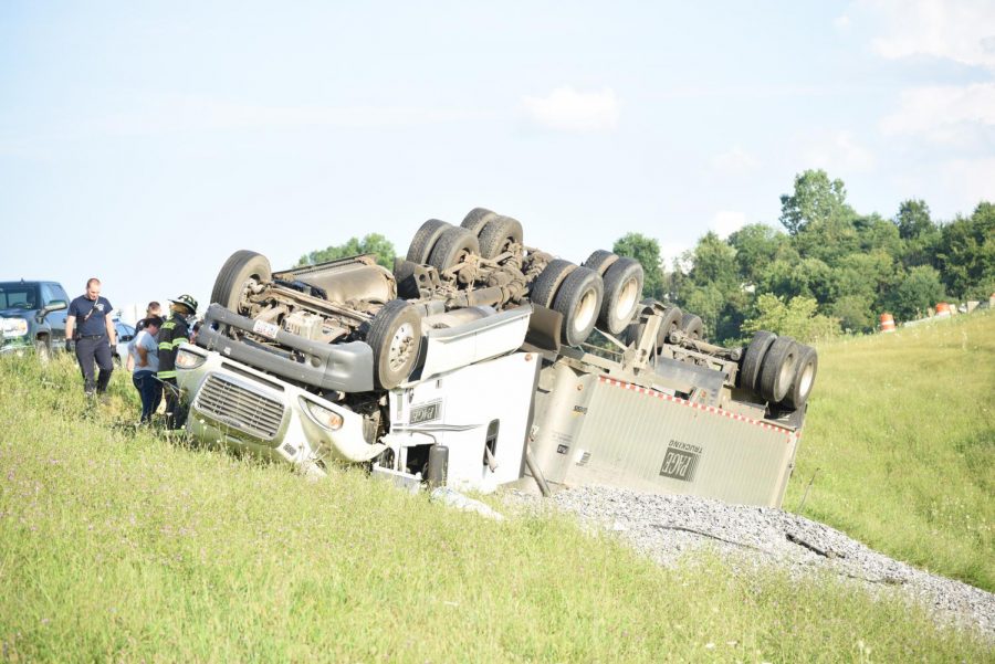 A semi overturned off Exit 164, located on U.S. 70 around 6:30 p.m. Monday.