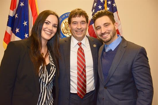 Congressman Troy Balderson (center) stands with his son Joshua Balderson (right) and his son’s fiancé Chelsea Gallaugher (left) after being sworn into office for the 116th Congress. Photo provided by Troy Balderson’s Office.