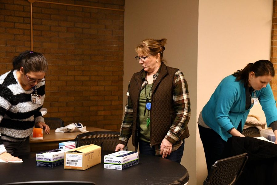 Members of the Zanesville-Muskingum County Health Department set up a Hepatitis A vaccination area in the warming shelter at St. Thomas on Jan. 30.