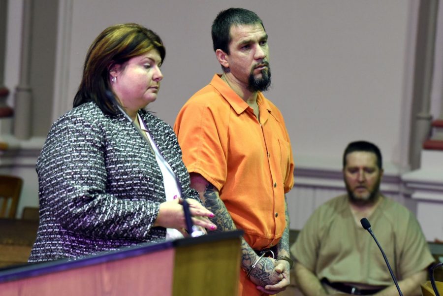 Timothy Huey (right) stands before Judge Kelly Cottrill, with his defense attorney Kendra Kinney (left), during his sentencing hearing Friday morning.