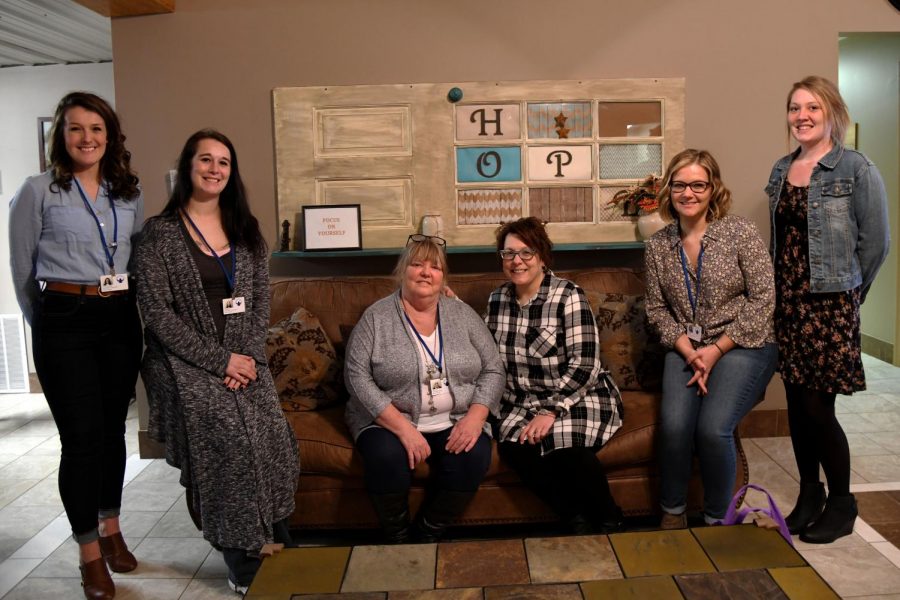 From left to right house moms Constance Marling and Haley Clapper, house mom manager Chris Wicker, MBH chief prevention officer Kris Headley, house moms Sara Blake and Tegan Drake.