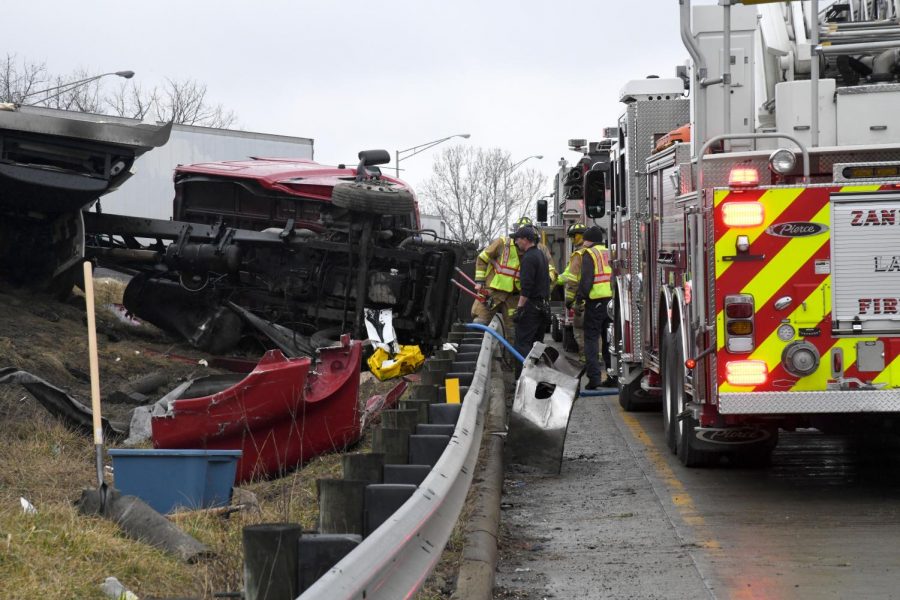 The driver of a semi on I-70 sustained minor injuries after a rollover accident Monday afternoon.