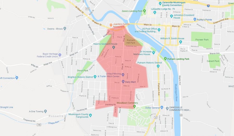 A map of the area affected by the natural gas shut off provided by Columbia Gas of Ohio on May 9.