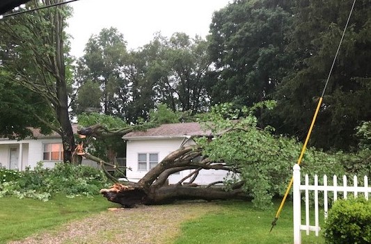 A home on Creamery Road suffered a downed tree Monday | Photo submitted by Muskingum County EMA Director Jeff Jadwin