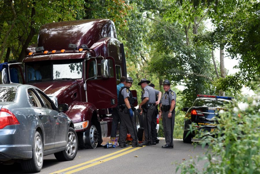 The driver of the semi left behind pieces of the trucks tires as he ran over multiple spike strips during the pursuit.