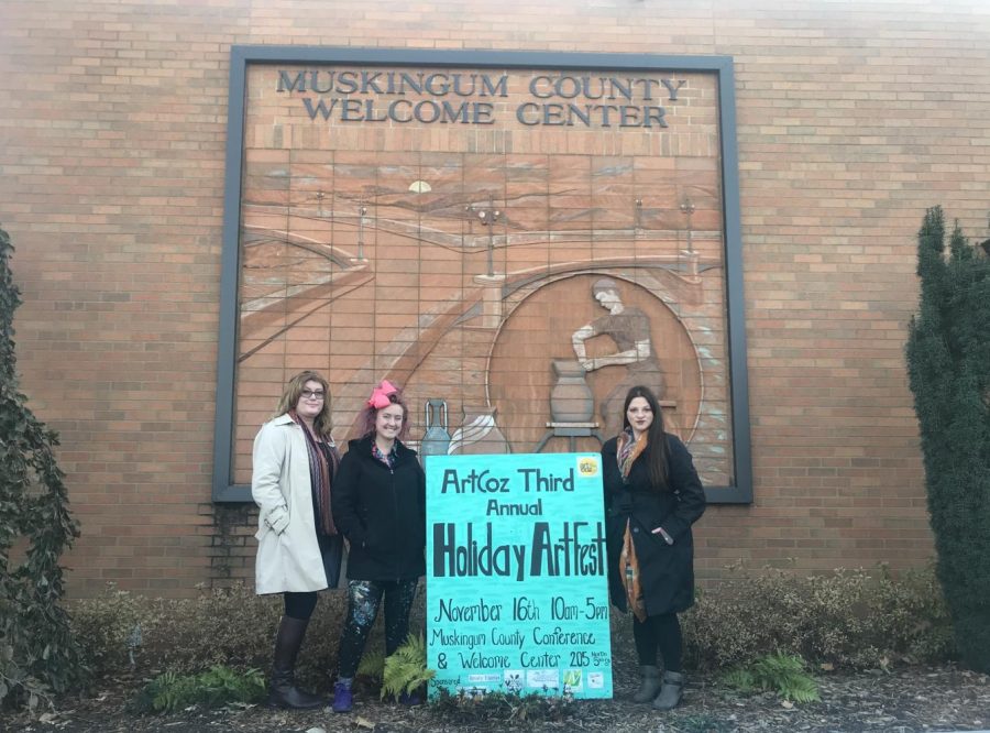 Photographed from left to right is the Artist Colony of Zanesville Secretary Liz Darby, chairperson Kristen Brown and President Jessica McKee.