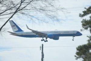 A United States C-32A landing in Myrtle Beach on January 27, 2023.